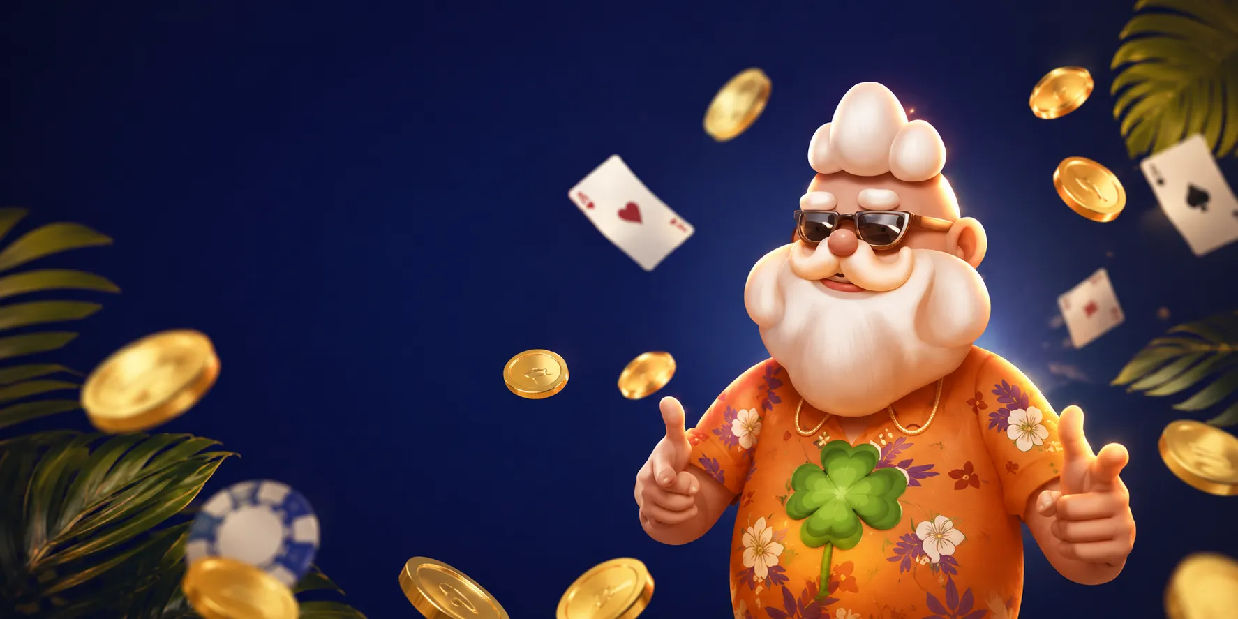 Pino Casino character surrounded by cards and coins